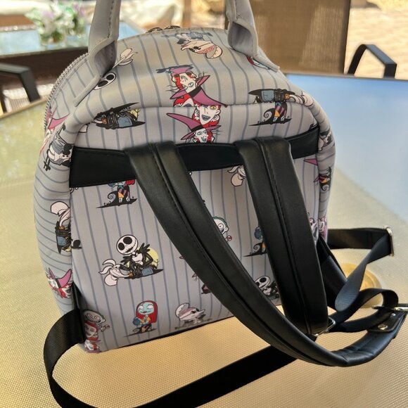 Loungefly Disney Nightmare Before Christmas Chibi Characters Grey Mini Backpack - Picture 3 of 6